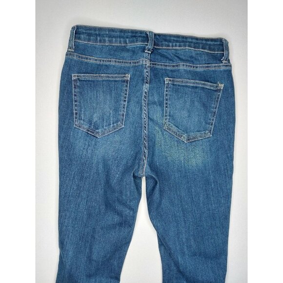 Jelly Jeans Womens Juniors Size 9 Dark Blue Distressed Denim Jeans Raw Hem - Picture 13 of 16